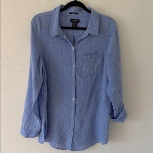 Jones & Co. Jones New York Shirt Blue  100% Linen Button Down.  Size Large.